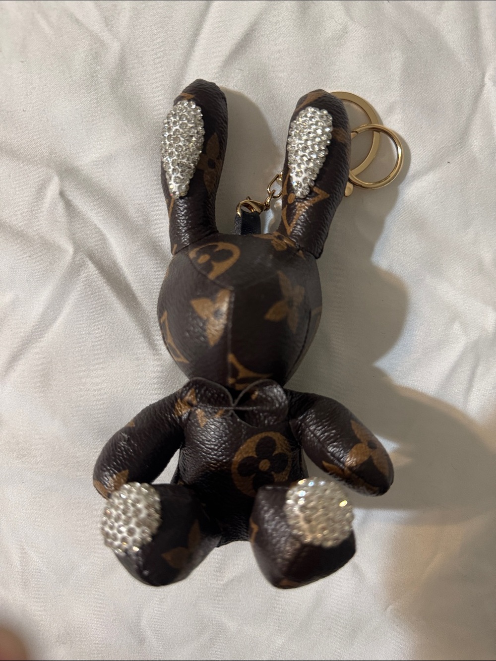 Fashion Jewelry Brown Monogram Bunny Keychain with Rhinestone Accents